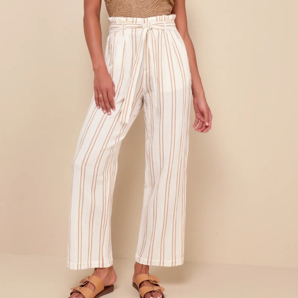 Lulu's Ivory Striped High-Rise Wide-Leg Pants